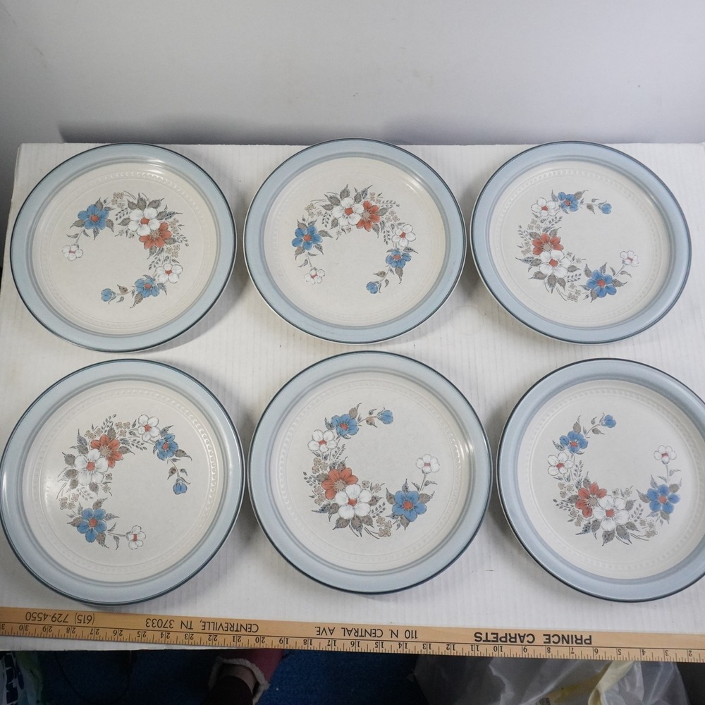VTG Crowning Fashion Johann Haviland Dinner Plates‎ Floral Blue White Set of 6